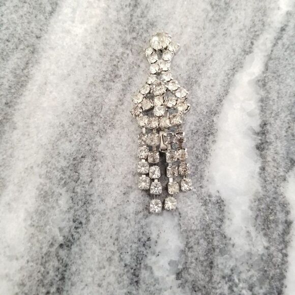 Vintage Rhinestone Fringe Brooch, Retro Deisgn, Lapel Pin, Estate - Picture 6 of 6